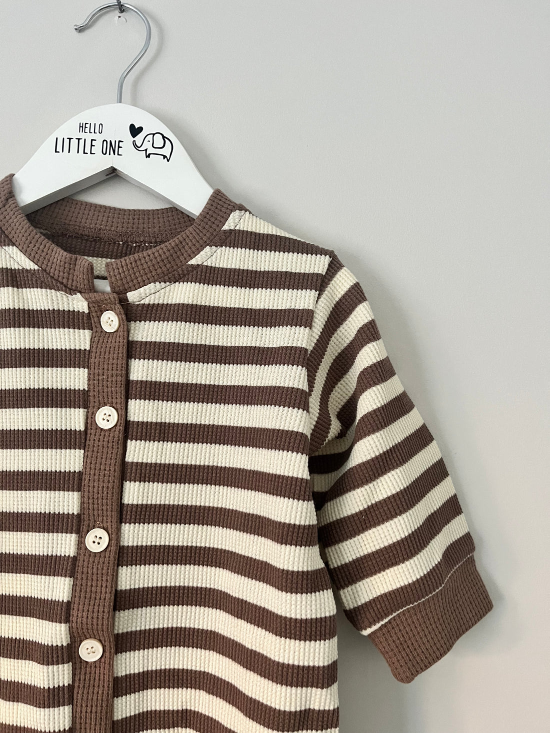 Brown & Cream Striped Button-up Jumpsuit