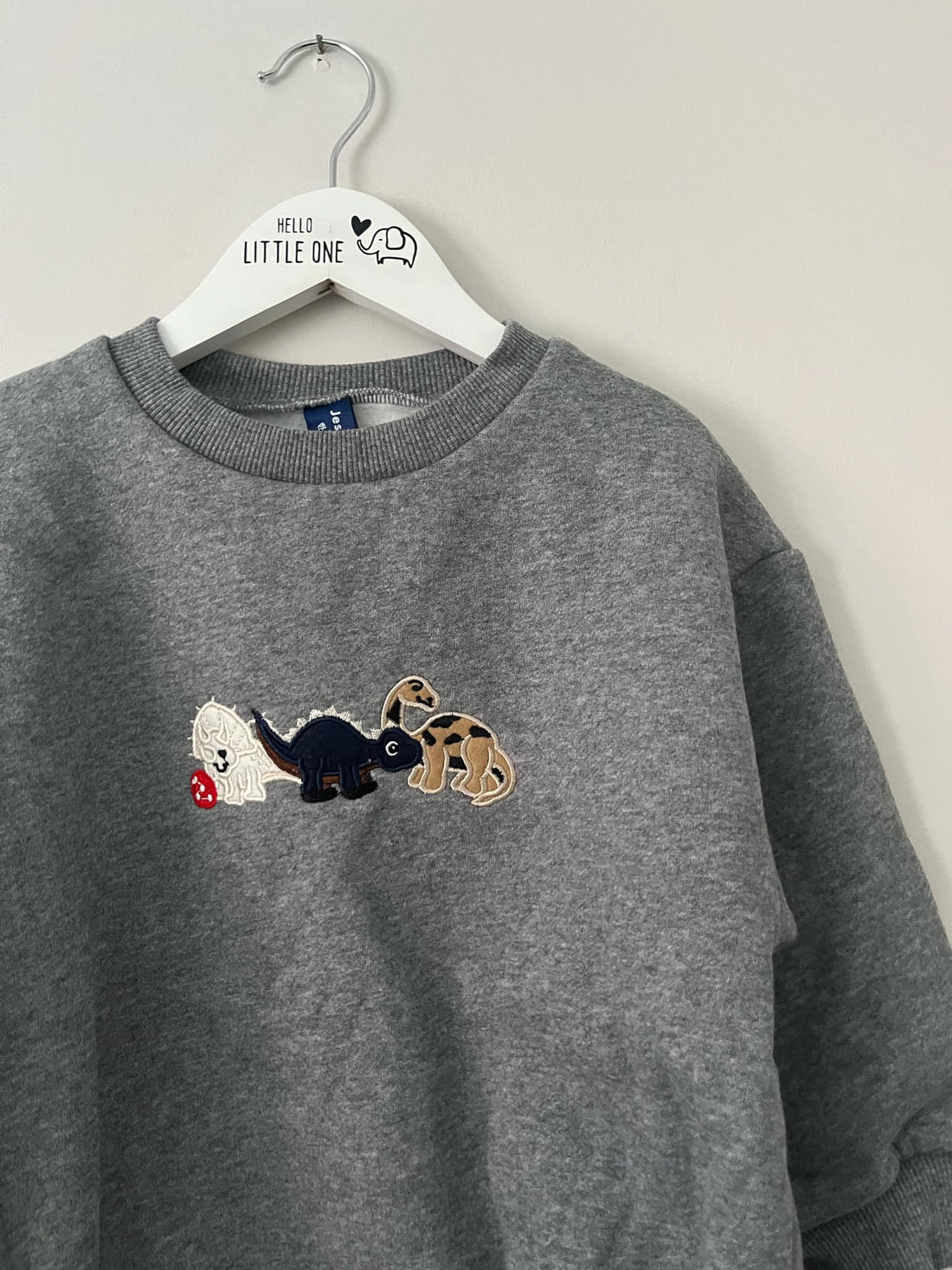 Dark Grey Dinosaur Embroidered Long Sleeve Sweatshirt Romper