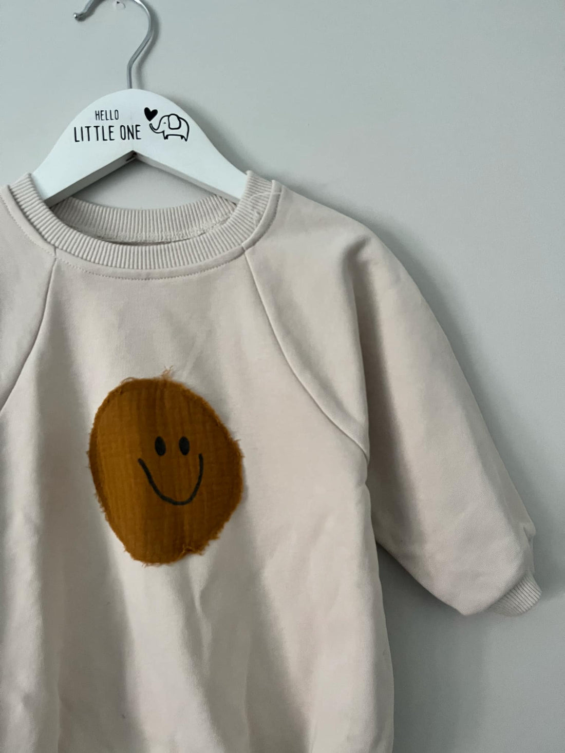 Beige Smiley Face Detail Sweatshirt Romper