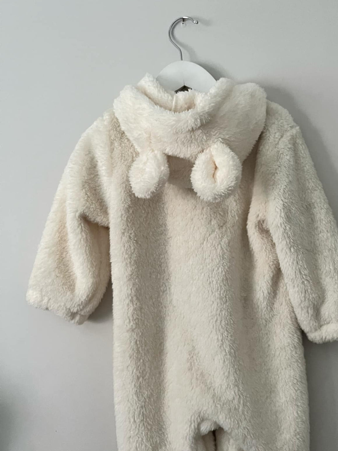 Cream Bear Ear Detail Faux Fur Zip Jumpsuit