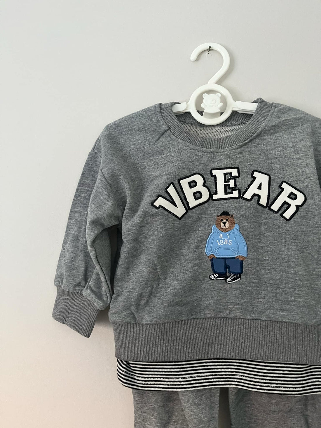 Grey V Teddy Bear Sweatshirt & Jogger Co-ord