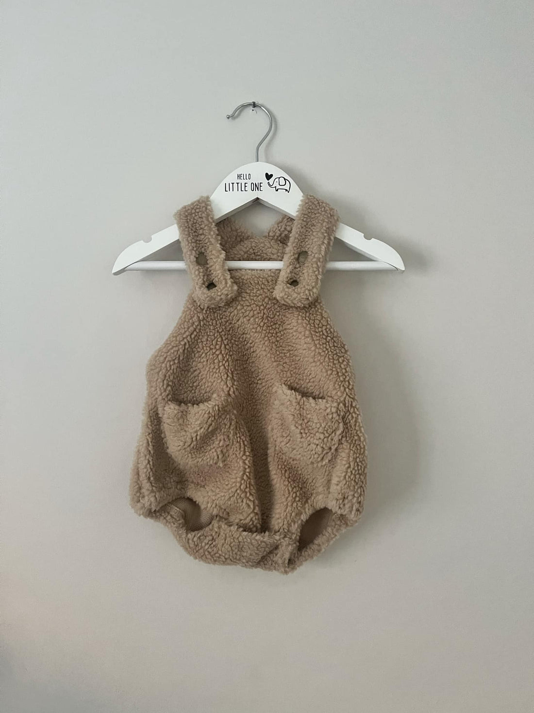 Brown Button Borg Fleece Romper Dungarees