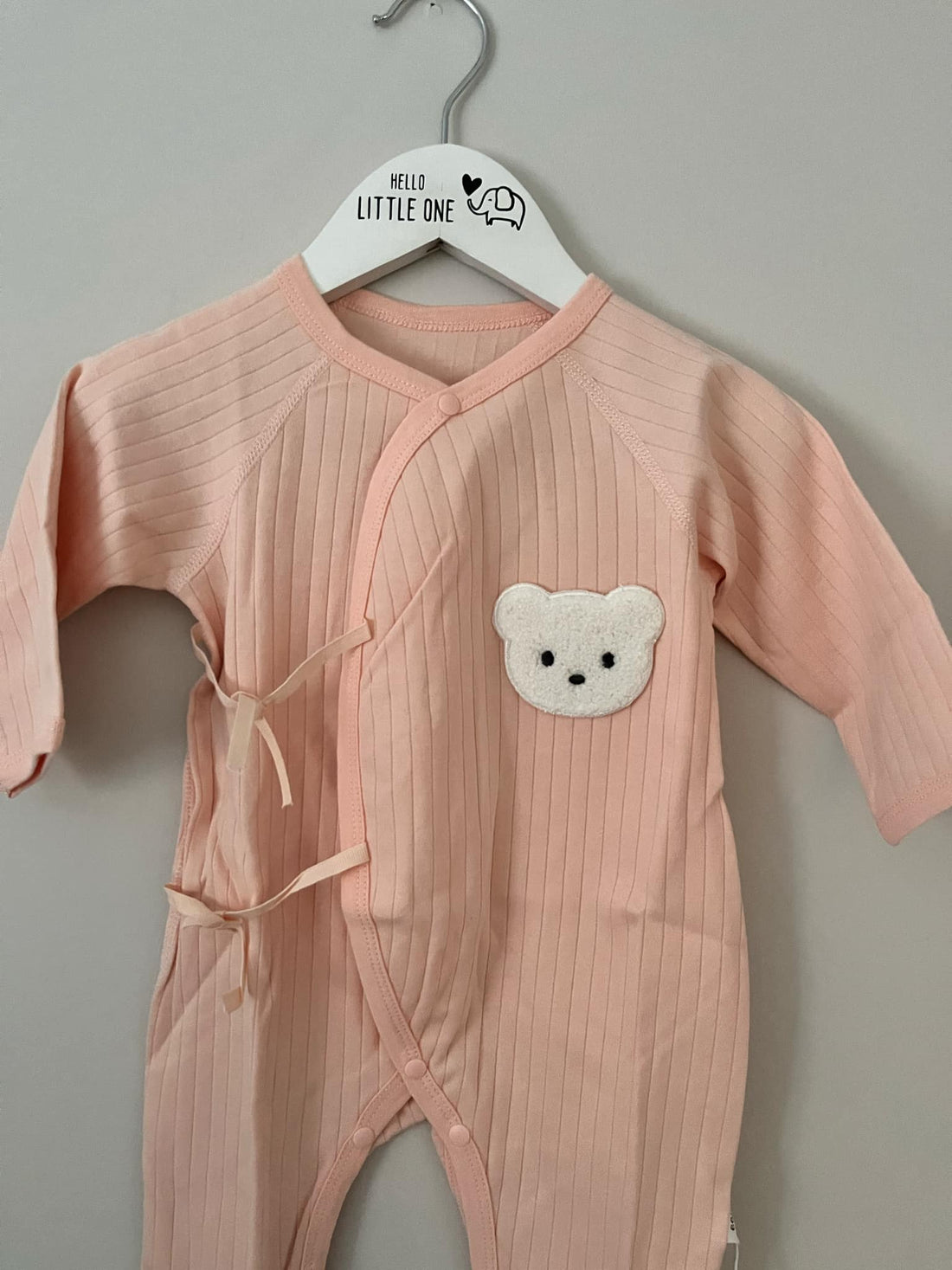 Pink Ribbed Tie Bear Detail Jumpsuit