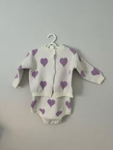 Purple Knit Heart Cardigan & Romper Set