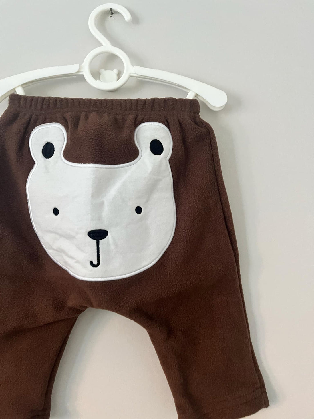 Beige Fleece Bear Detail Pants