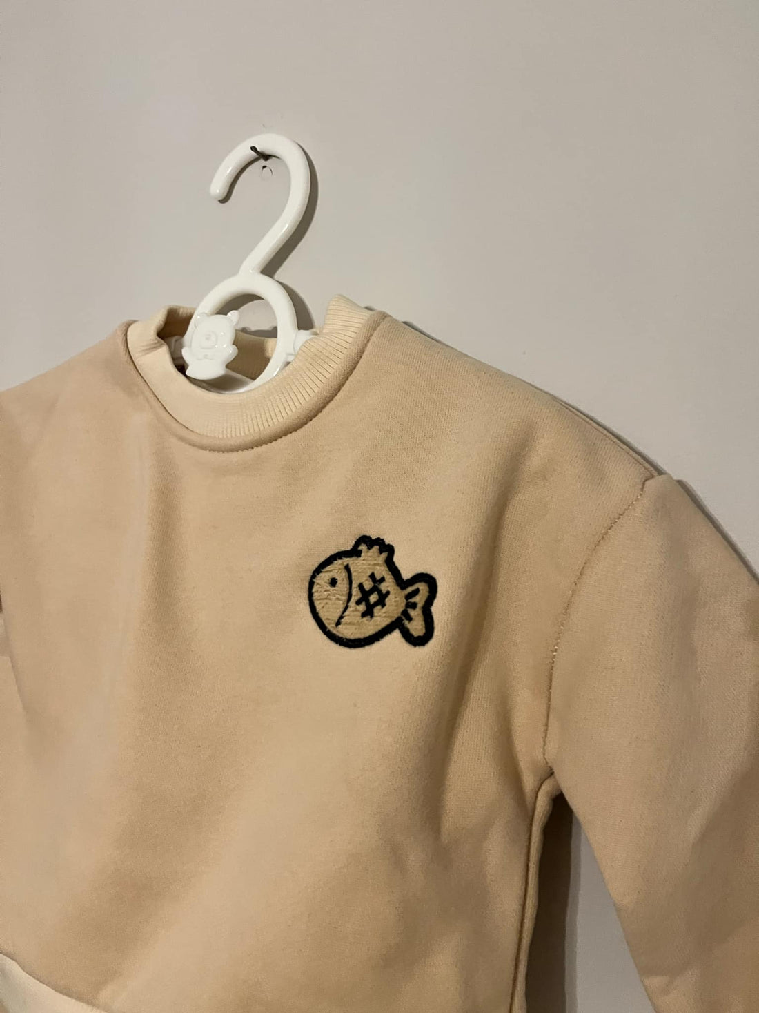 Beige Fish Embroidered Sweatshirt & Jogger Coord