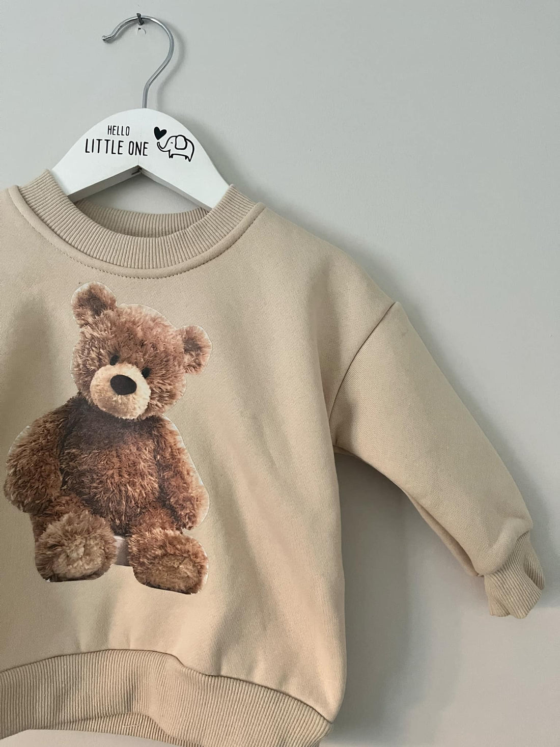 Beige Teddy Bear Print Sweatshirt