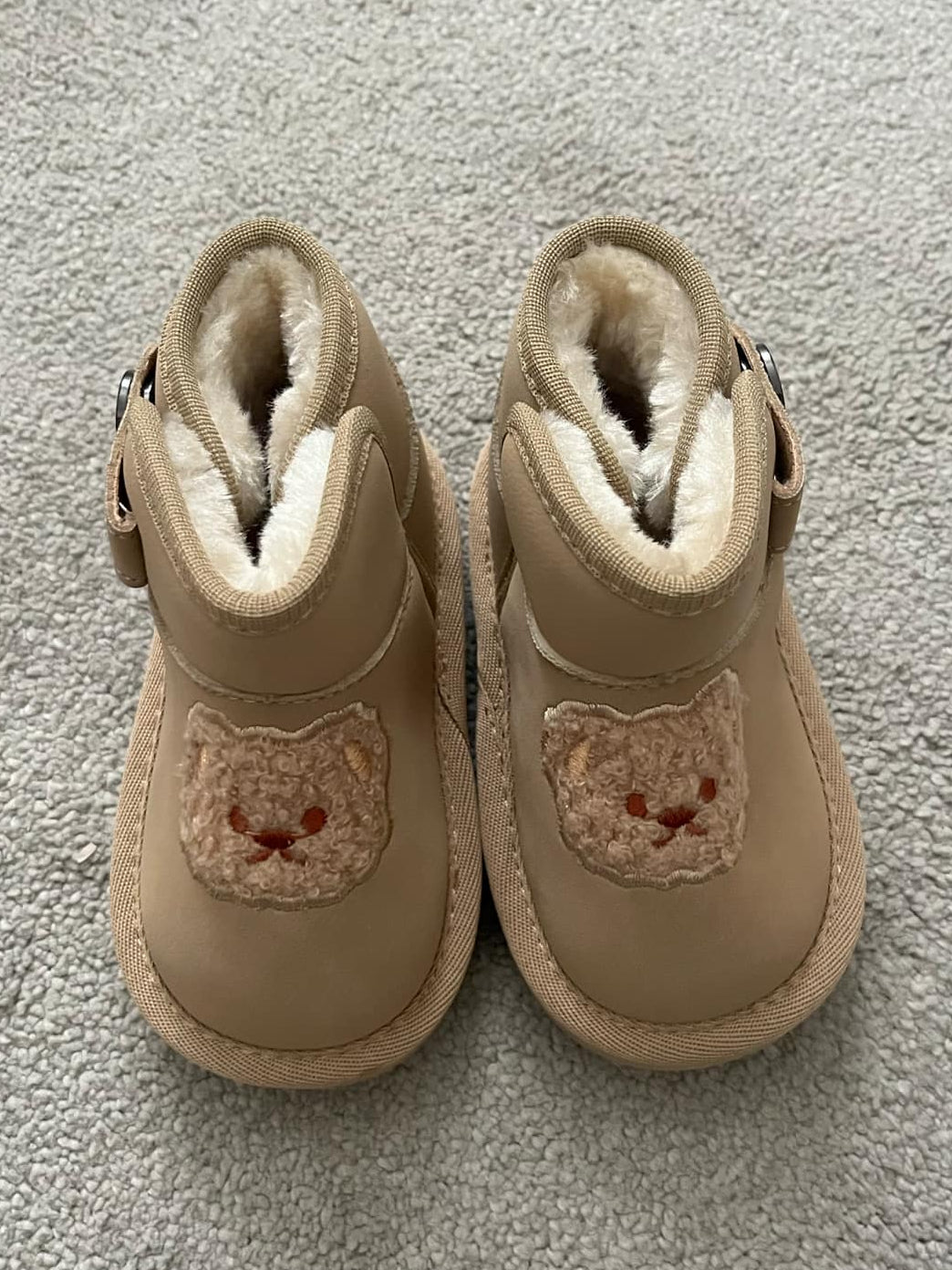 Beige Bear Embroidered Suede Snugg Boots