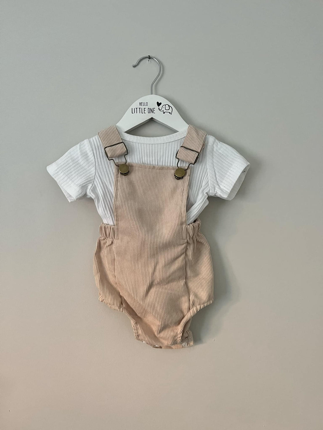 Short Sleeve Pink Ribbed Overalls & Top