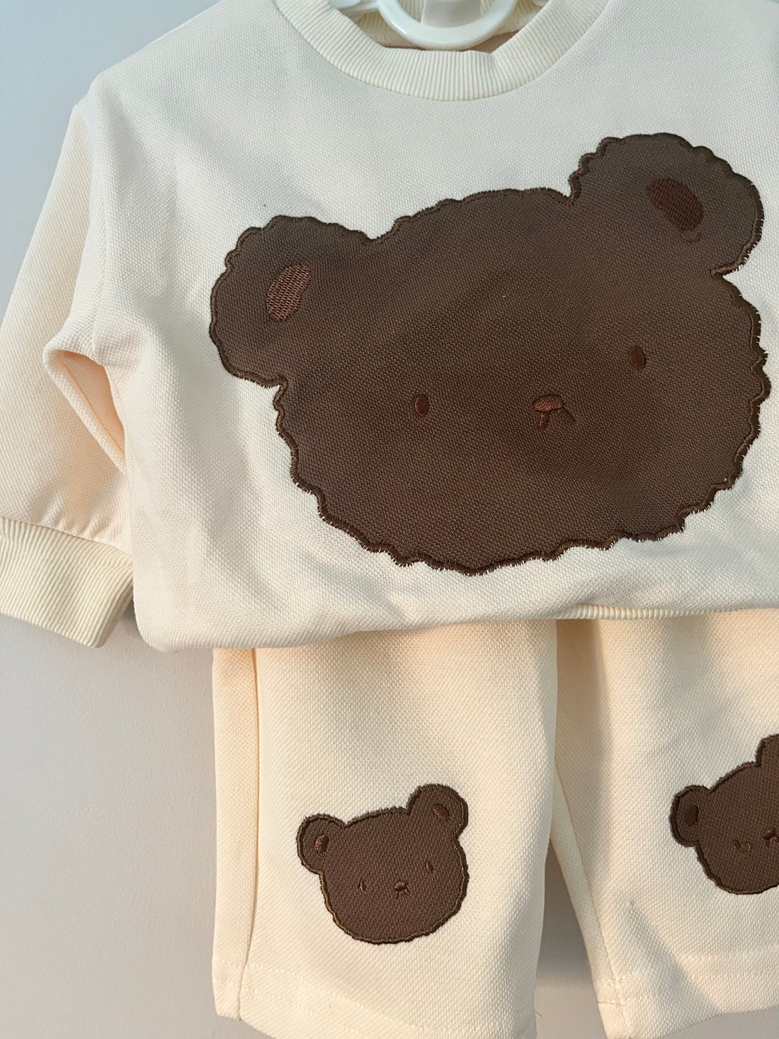 Cream Teddy Bear Print Sweatshirt & Jogger Co-ord