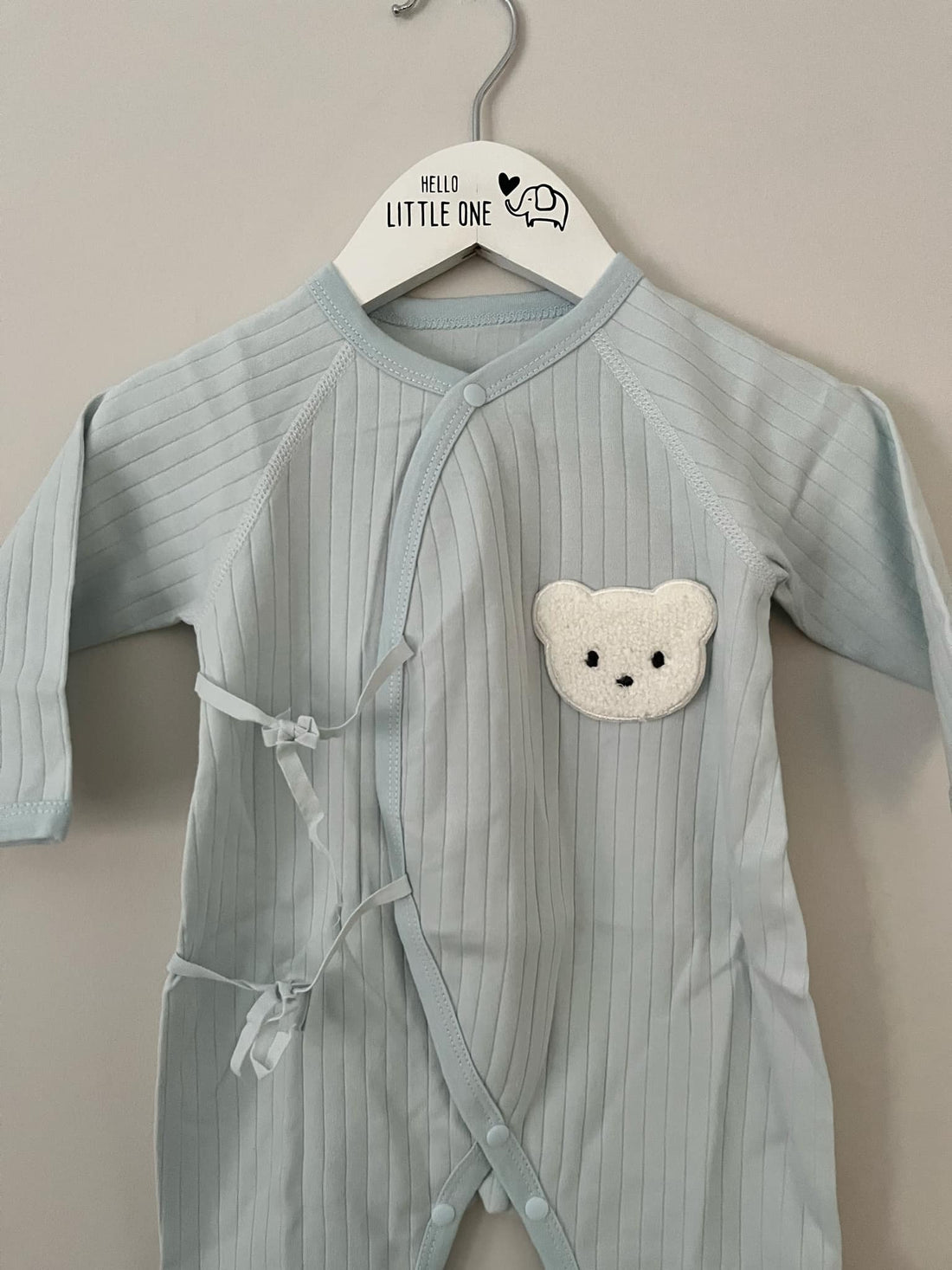 Blue Ribbed Tie Bear Detail Jumpsuit