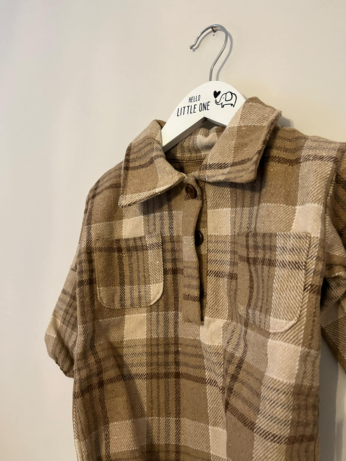 Brown Plaid Checked Long Sleeve Romper