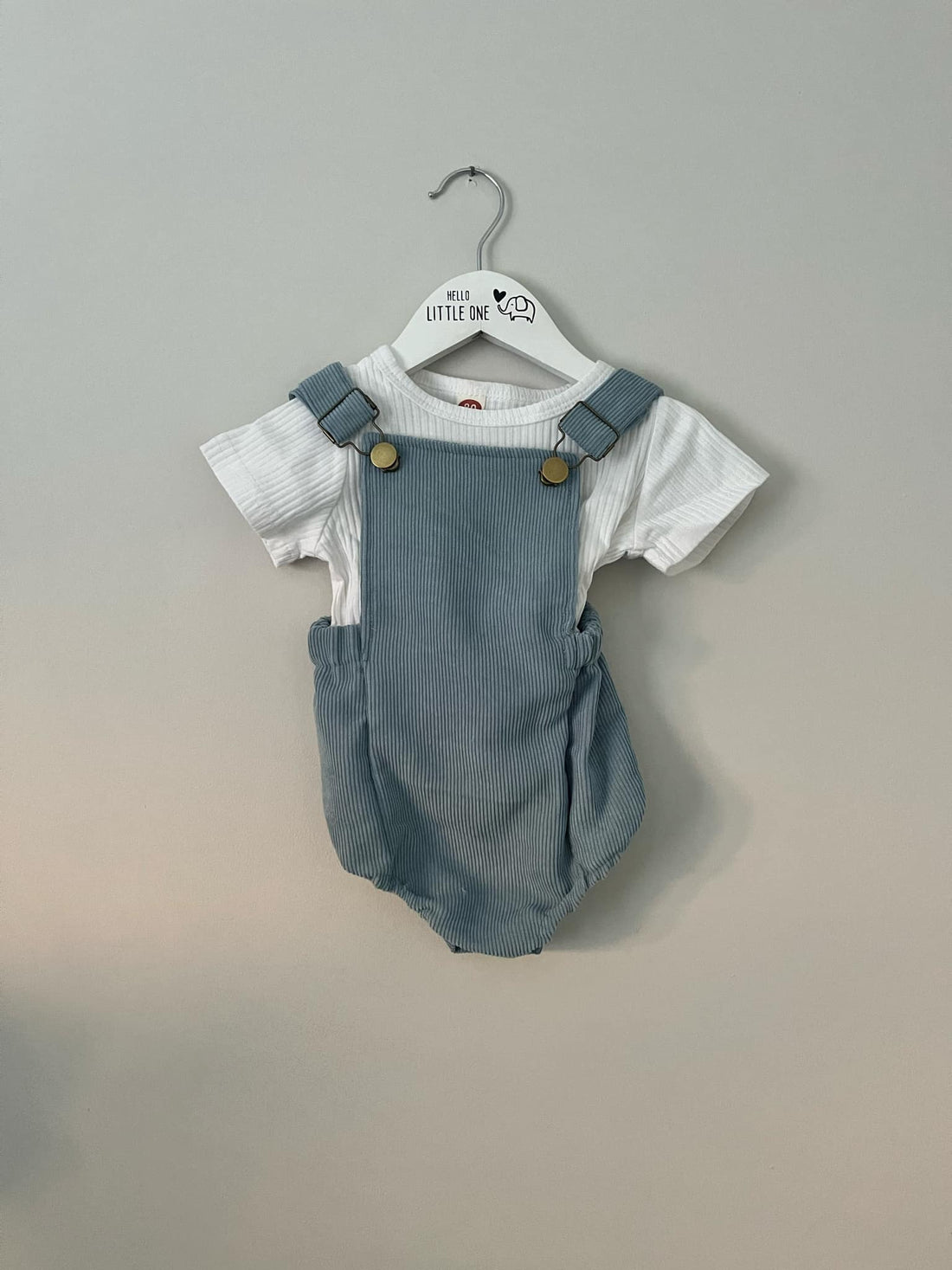 Short Sleeve Blue Ribbed Overalls & Top