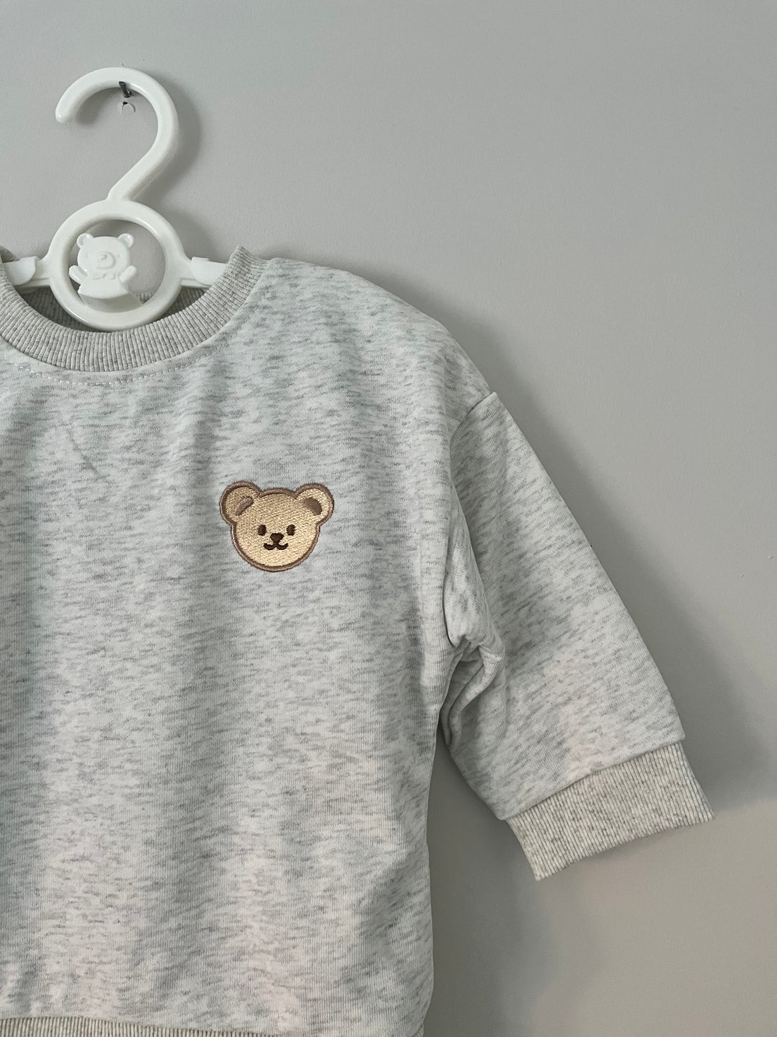 Grey Teddy Bear Embroidered Sweatshirt & Jogger Co-ord