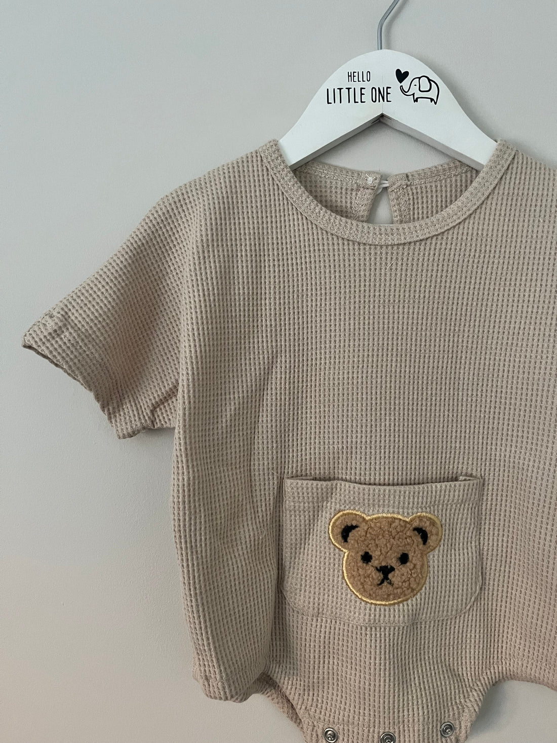 Beige Waffle Teddy Bear Pocket Romper