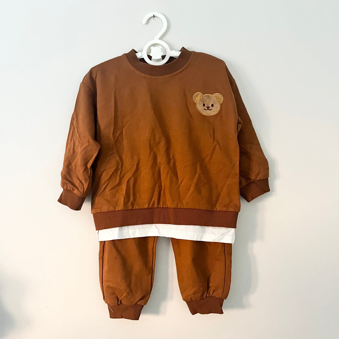 Brown Teddy Bear Embroidered Sweatshirt & Jogger Co-ord