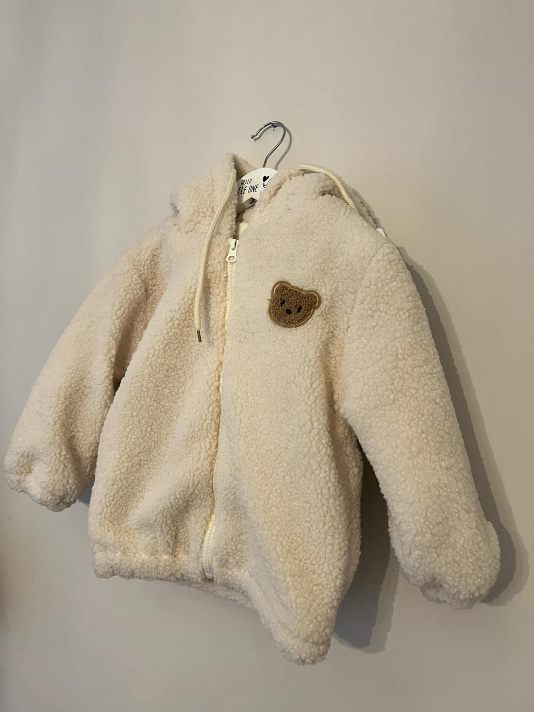 Cream Borg Fleece Teddy Bear Detail Zip Jacket