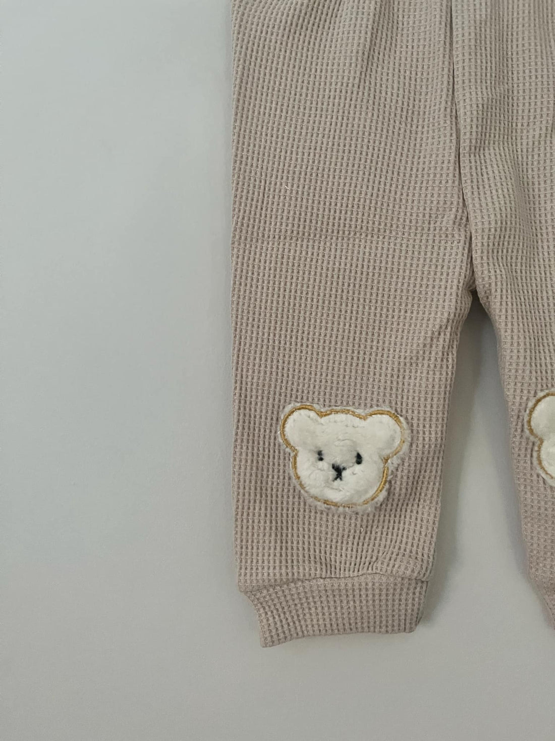Beige Waffled Bear Detail Pants