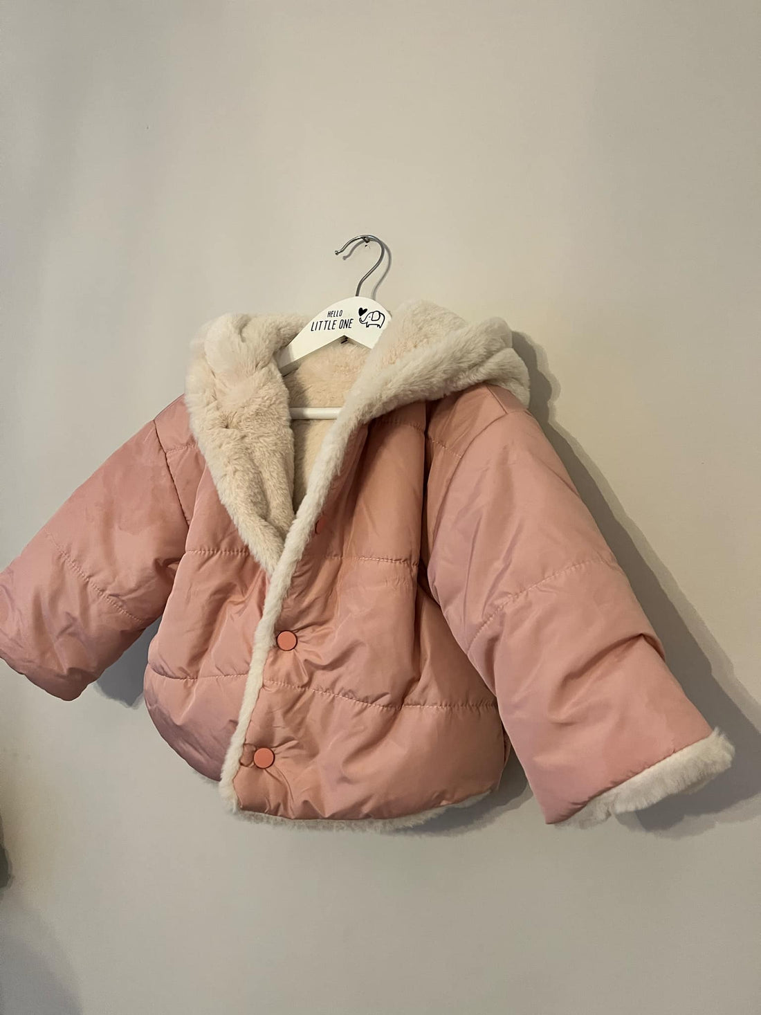 Pink Puffer Bear Ear Reversible Faux Fur Coat