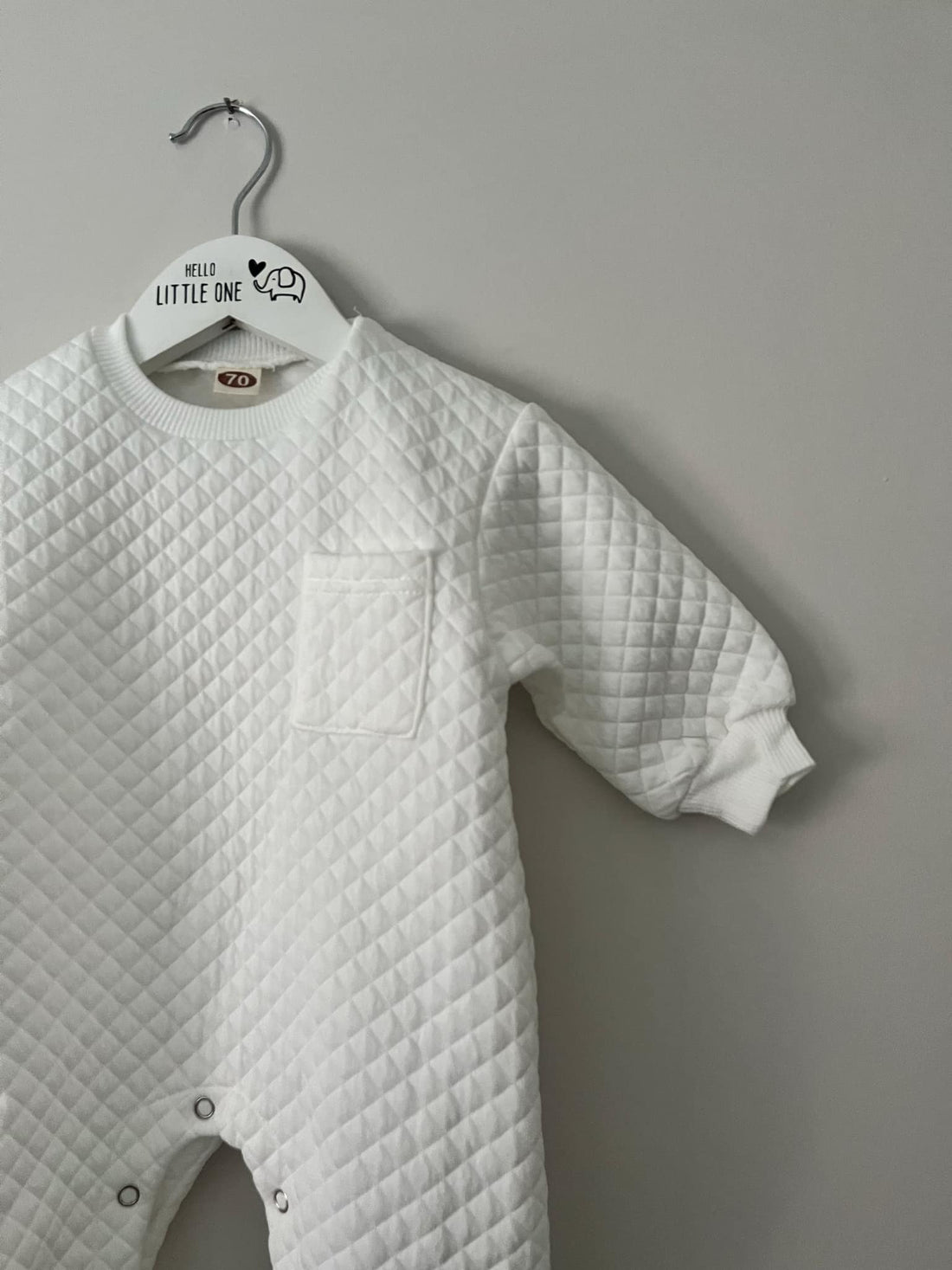 White Quilted Pattern Pocket Detail Long Sleeve Jumpsuit